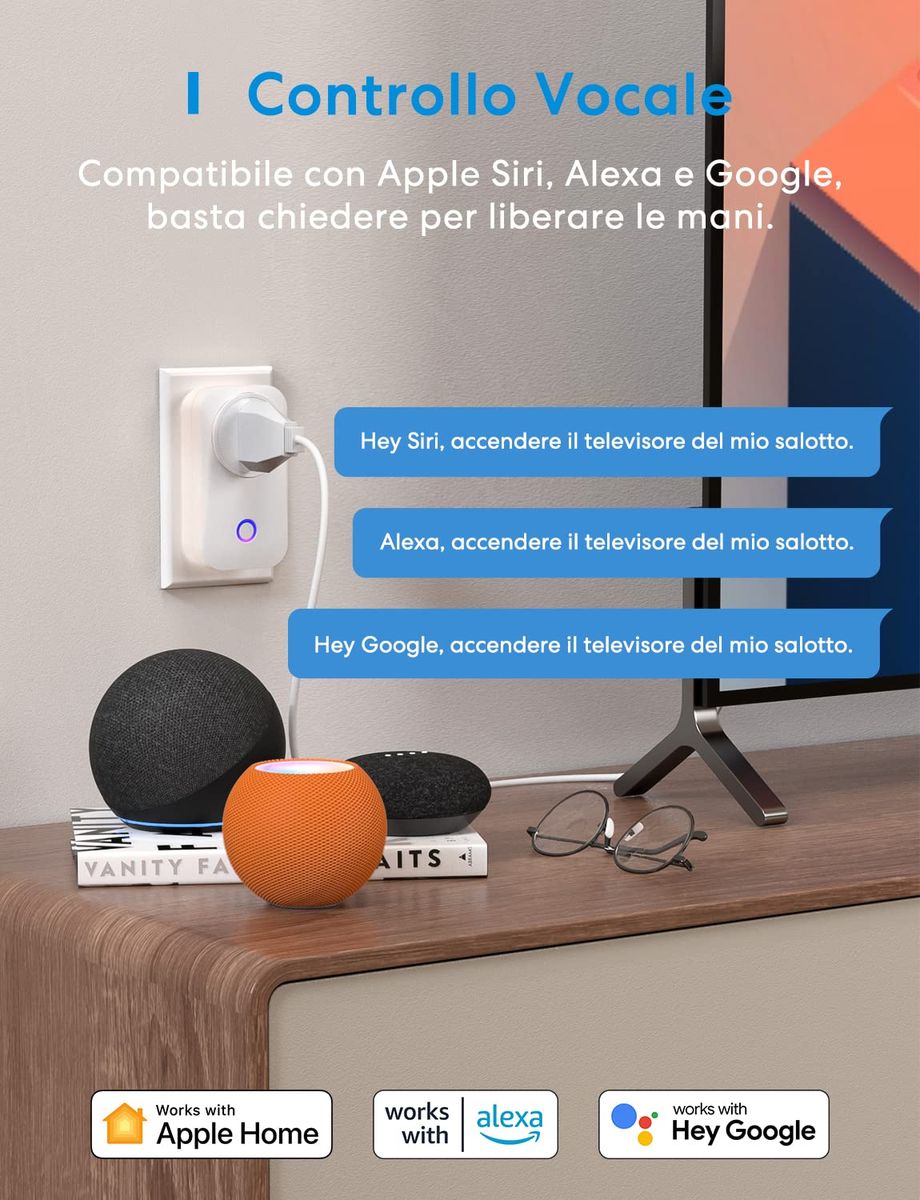 Meross Italienische intelligente Wi-Fi-Steckdose, Smart Plug 16 A (Typ L), kompatibel mit Apple HomeKit Siri, Alexa, Google Home und SmartThings, 2,4 GHz, kein Hub erforderlich (2 Stück), weiß Meross Italienische intelligente Wi-Fi-Steckdose, Smart Plug 16 A (Typ L), kompatibel mit Apple HomeKit Siri, Alexa, Google Home und SmartThings, 2,4 GHz, kein Hub erforderlich (2 Stück), weiß