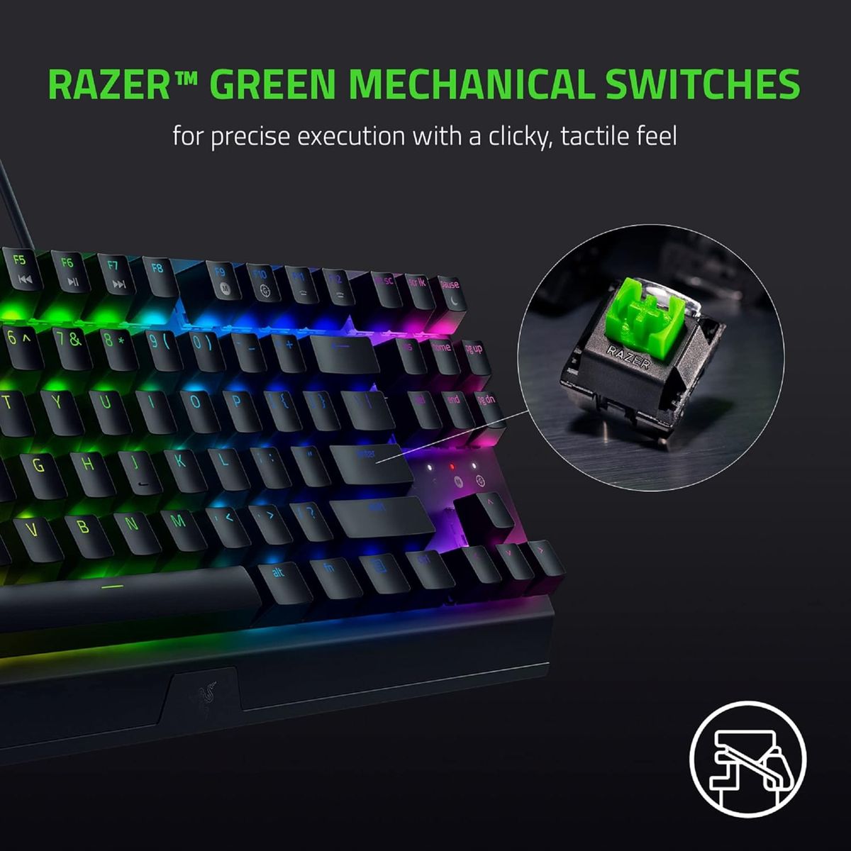 Razer BlackWidow V3 TKL Gaming Keyboard Green Switches Chroma RGB USA Layout QWERTY ANSI