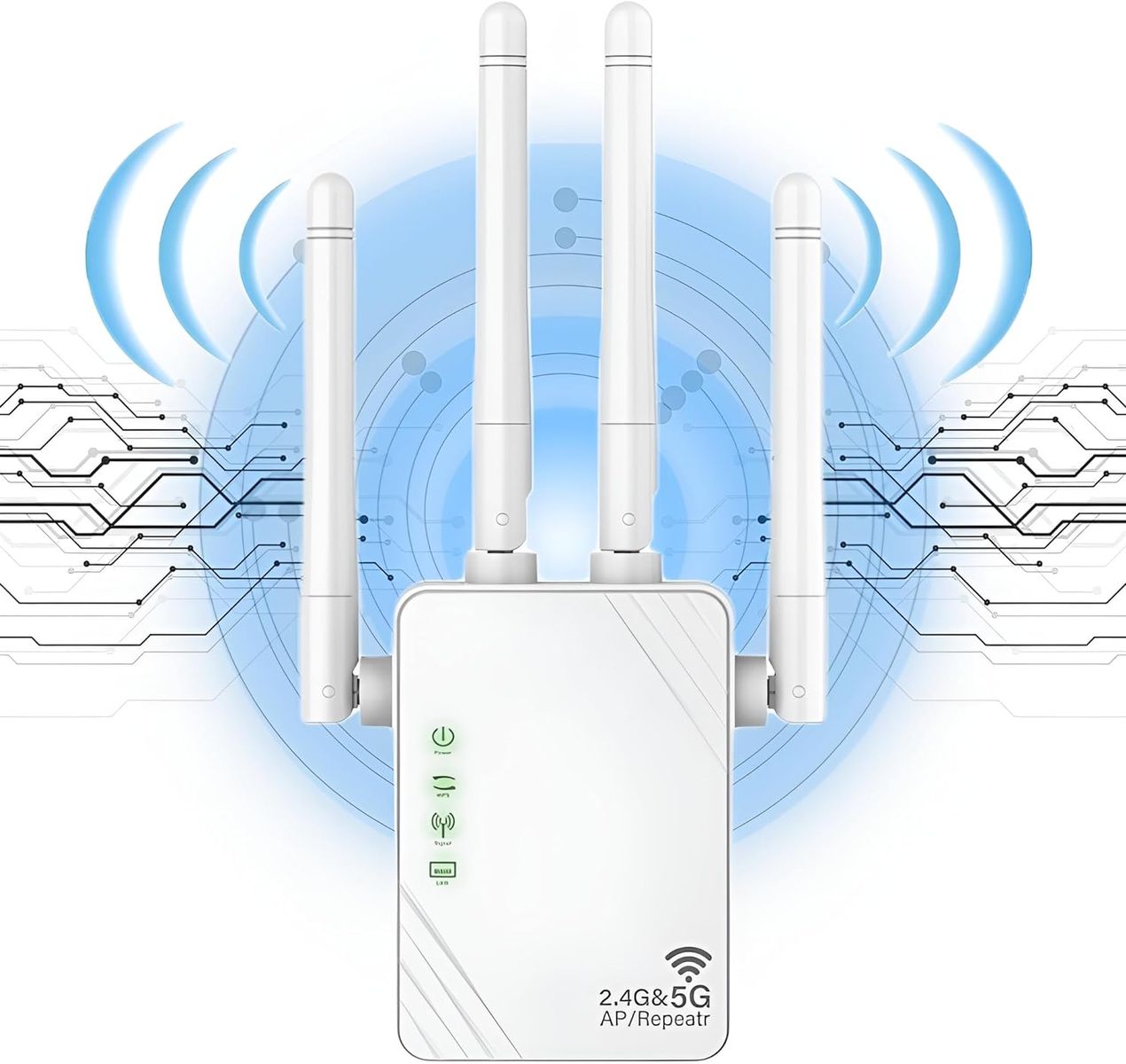 OOOUSE WLAN Repeater, 1200Mbit/s Dual Band WLAN Verstärker 5GHz/2.4GHz WiFi Extender, WiFi Booste Kompatibilitätsmodus Repeater/AP/Router White