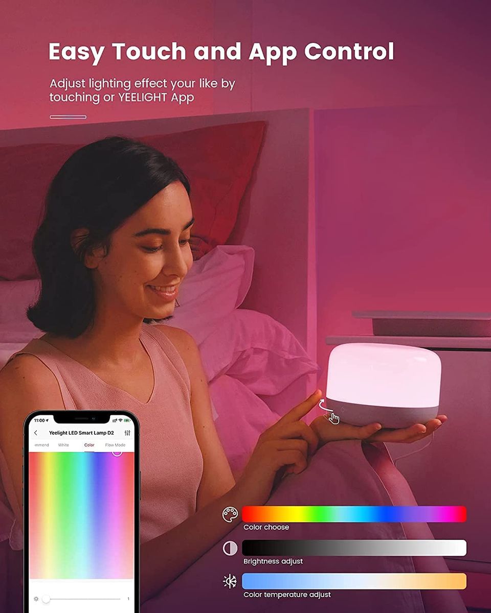 YEELIGHT Smarte Tischlampe, Smart Nachttischlampe Touch Dimmbar, WLAN Smart Lampe,1700K-5700K RGB WLAN LED Tischlampe,Farbwechsel, funktioniert mit HomeKit, MIJIA, Alexa und Google Assistant