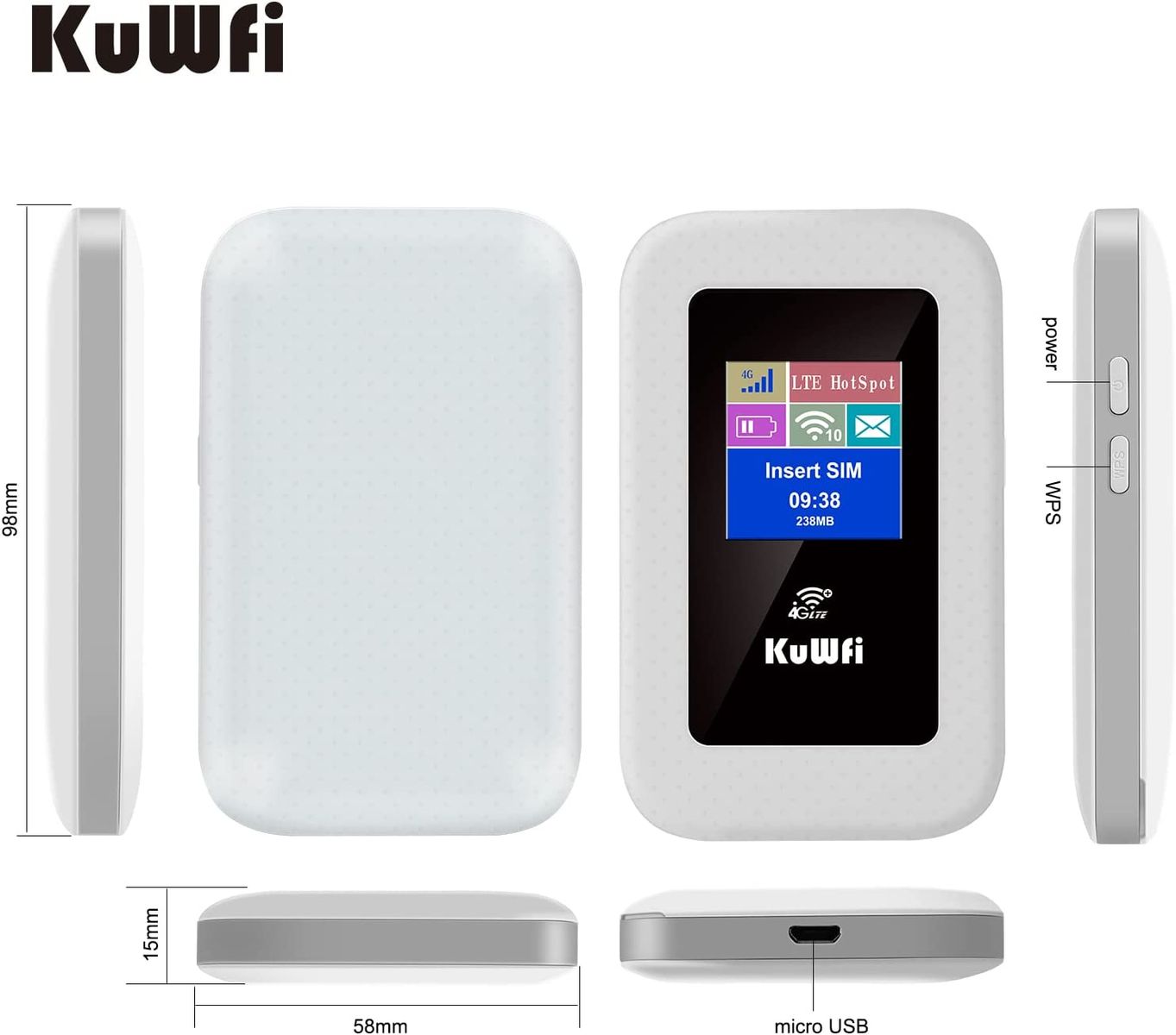 KuWFi Mobiler 4G LTE WLAN Router, KuWFi 4G Modem 150 Mbit/s, 4G Dongle mit SIM-Kartensteckplatz, wiederaufladbarer 2100-mAh-Akku, Farbbildschirm, WLAN-Freigabe für bis zu 10 Geräte, C920