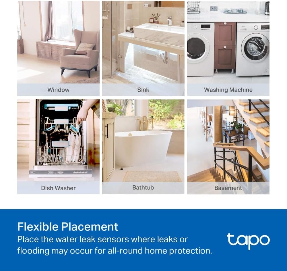 TP-Link T300 Smarter Wasserleck-Sensor, Hub erforderlich, eingebaute 90Db einstellbare Sirene, Sensor & APP & Hub-Alarm, IP67 wasserdicht, Flexible Platzierung Sensor Smart Wasserlecksensor