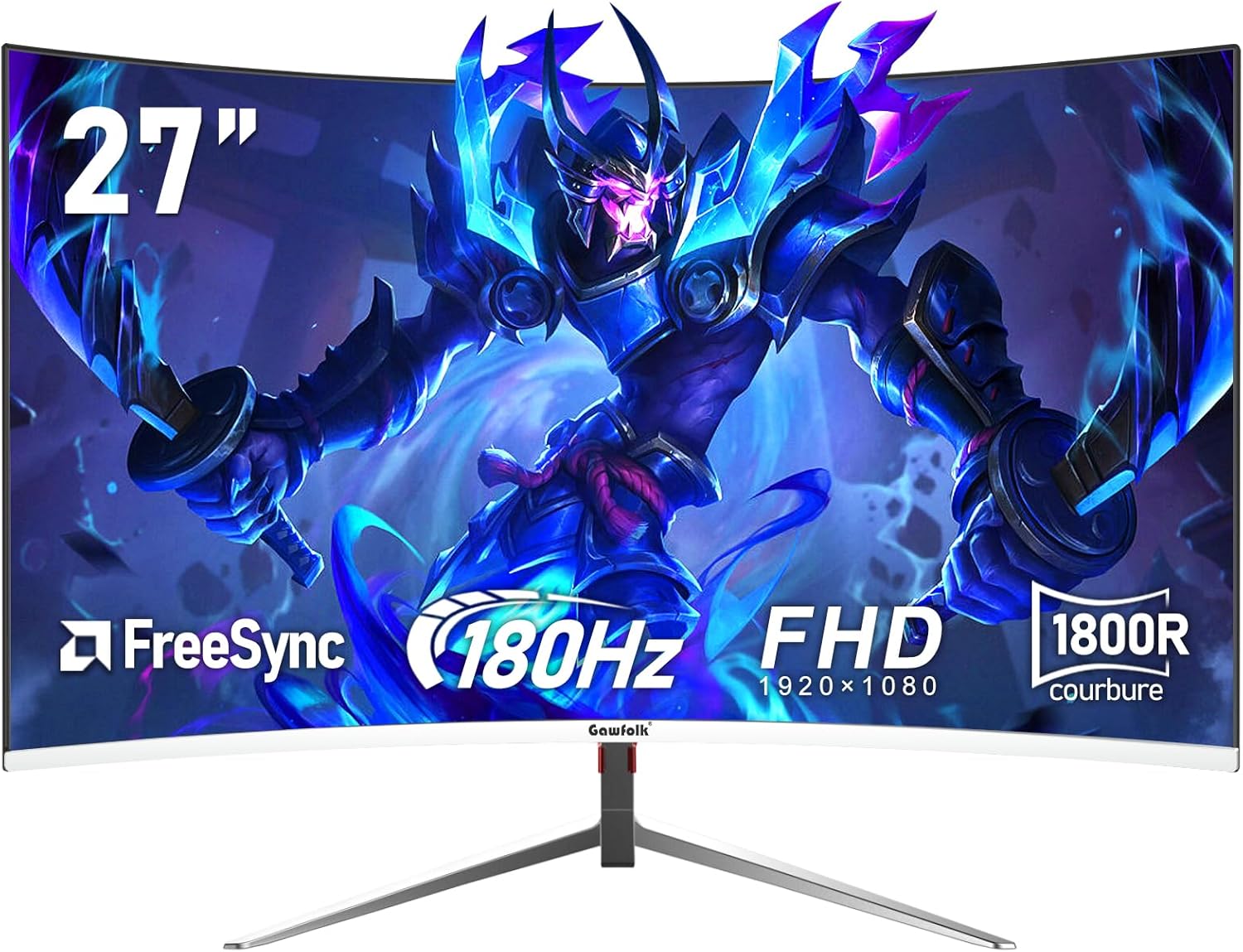 Gawfolk 27-Zoll 180Hz Curved Gaming Computer Monitor, 1800R, FHD 1080P, 98% sRGB, 1ms, FreeSync, 178° Weitwinkel, HDR, VESA100*100MM,HDMI/DisplayPort-weiß