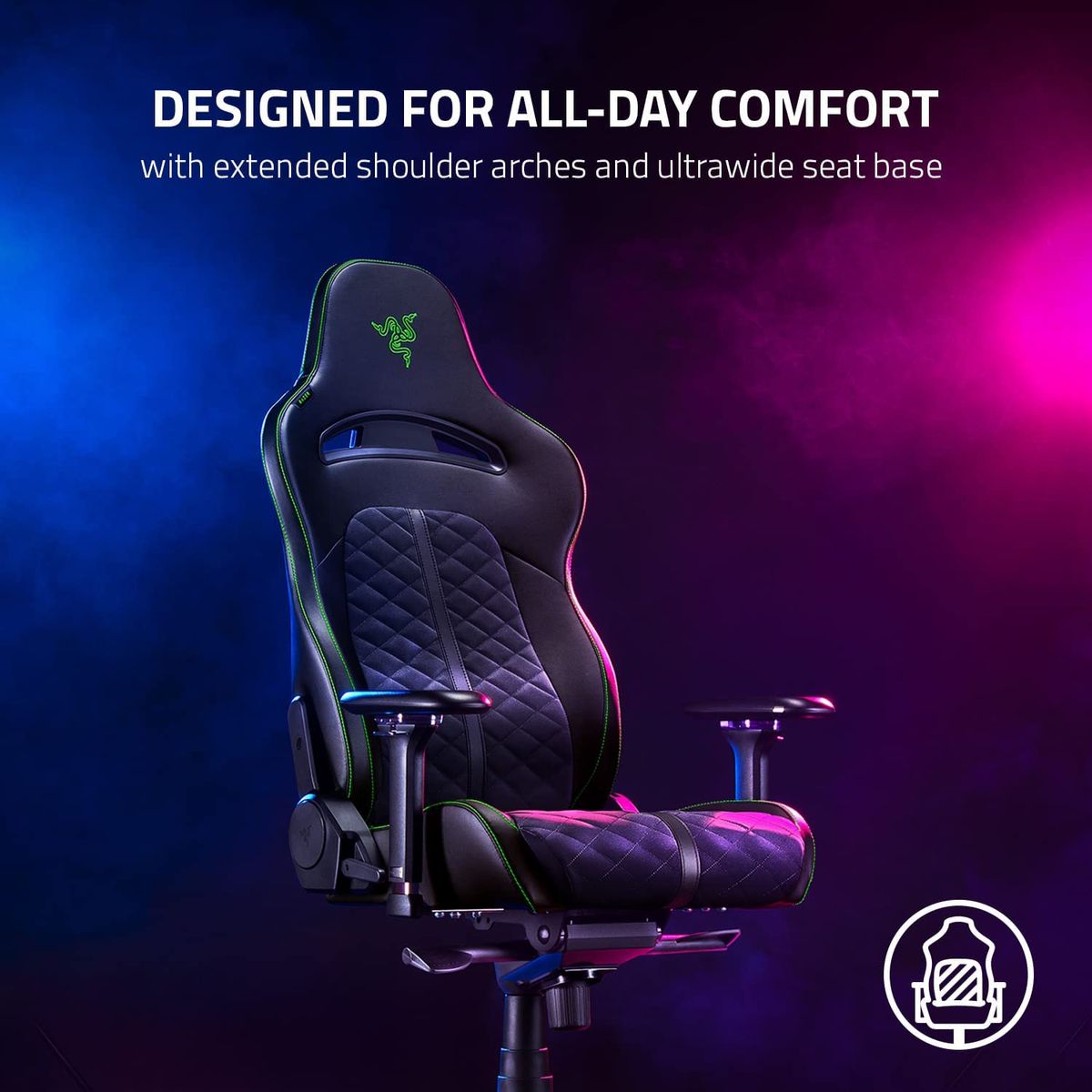 Razer Enki Gaming & Office Chair EPU < 136kg Lumbar Support Headrest Black/Green