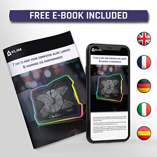 KLIM Rainbow + Laptop-Kühler mit RGB-Beleuchtung + 11" - 17" + Spiele-Laptop-Kühler für den Schreibtisch + USB Lüfter + stabile und robuste Aluminiumkonstruktion + Kompatibel mit Mac & PS4 + NEU 2020