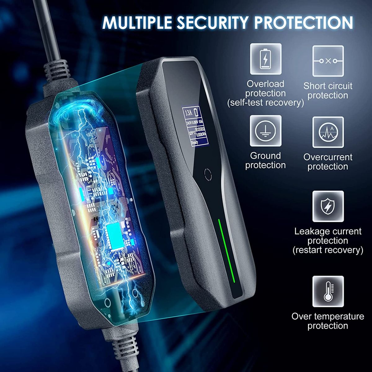 TTLIFE Tragbares Typ 2 EV Ladegerät für CEE Stecker,Ladegerät für Elektrofahrzeug-Ladekabel,10A/16A/20A/24A/32A Schaltbare mit Digitalanzeige,7,2KW, IEC 62196-2, 5 Meter Mit Aufbewahrungstasche