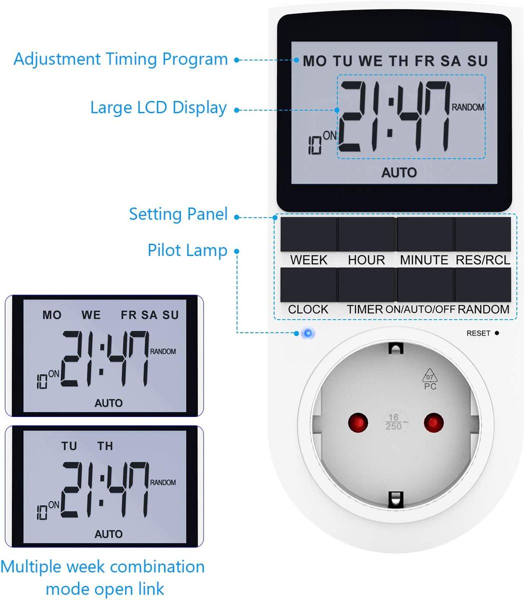 Digitale Zeitschaltuhr Steckdose LCD Display