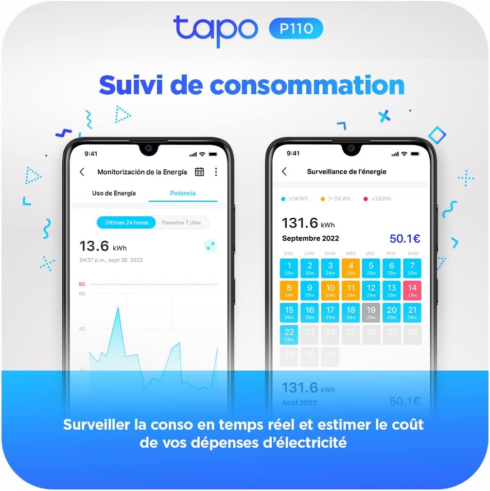 TP-LINK Tapo WLAN-Steckdose, Verbrauchsverfolgung, 16 A Typ E, kompatibel mit Alexa und Google, Steuerung des Ventilators, der Klimaanlage, Energieeinsparung, Sprachsteuerung