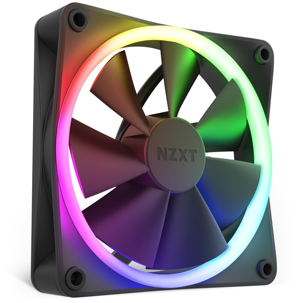 NZXT F120 RGB Gehäuselüfter 120 mm, RGB Beleuchtung, 1800 RPM, 50,18 CFM, 2,7 mmH2O, FDB Lager, 4-Pin, Schwarz